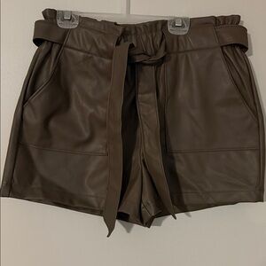 Brown Leather Women Shorts